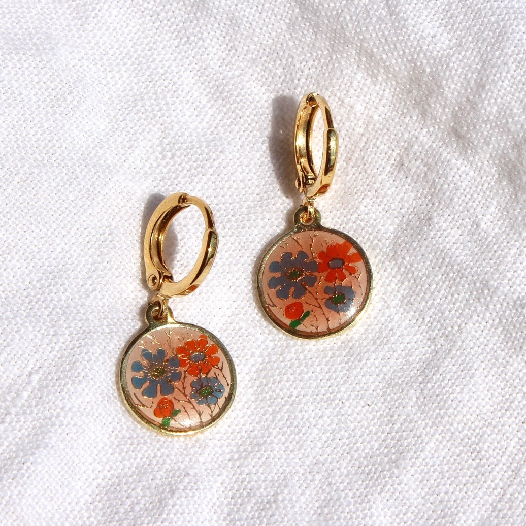 Vintage Floral Disc Hoops