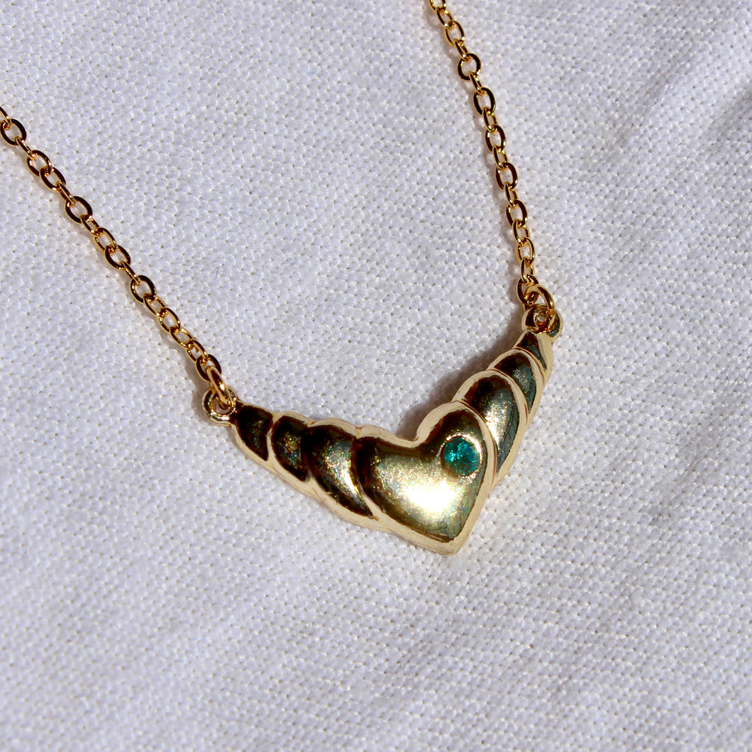 Vintage Gold and Emerald Heart Necklace