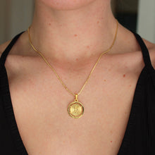 Load image into Gallery viewer, Snake coin pendant on a gold plated box chain.
