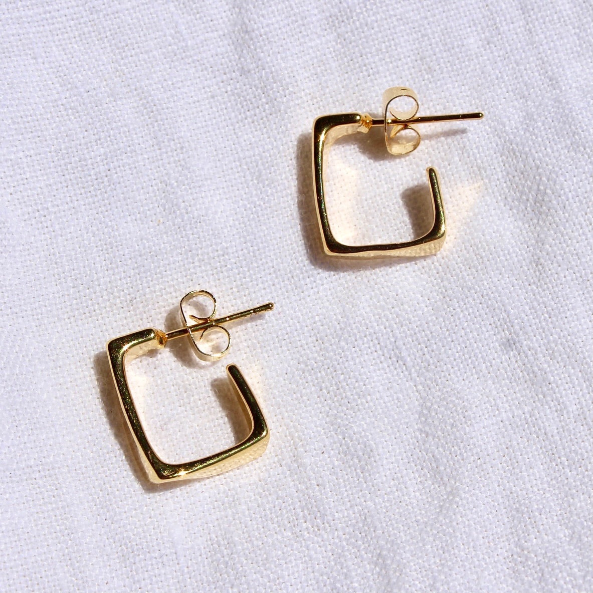 Square Gold Hoop Stud Earrings