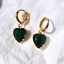 Load image into Gallery viewer, Vintage Emerald Heart Hoops
