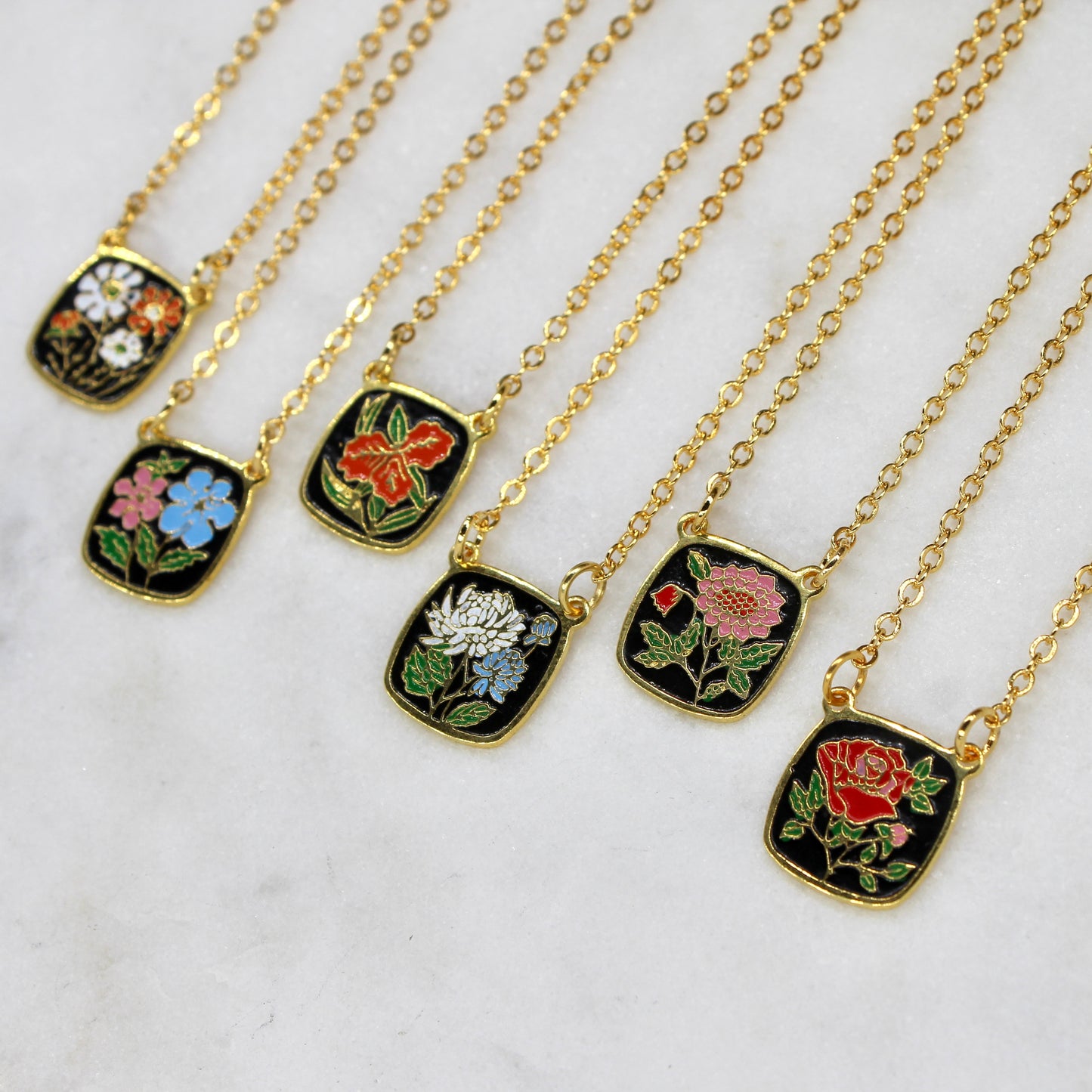 Vintage Enamel Cloisonné Floral Necklace