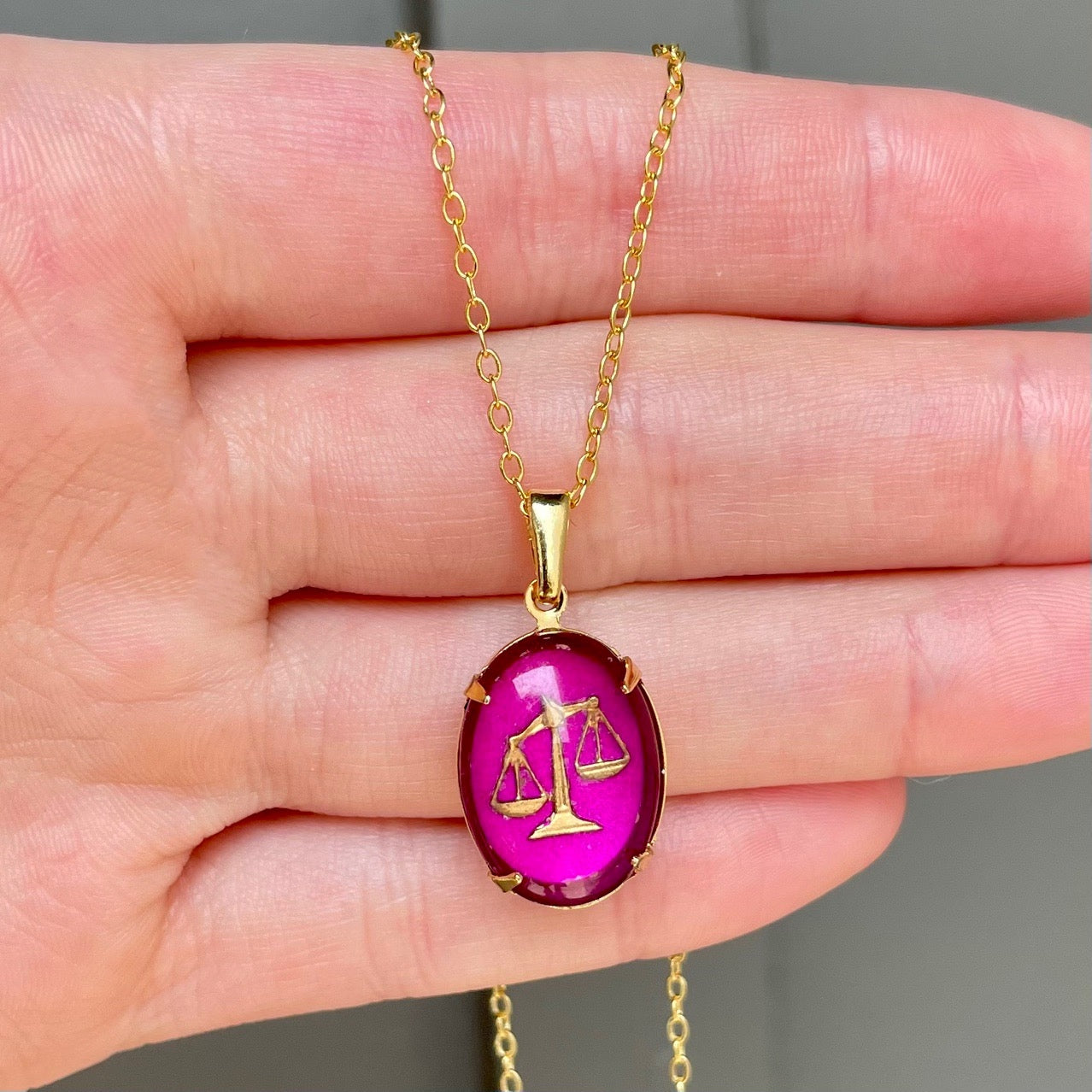 Vintage Oval Libra Zodiac Necklace