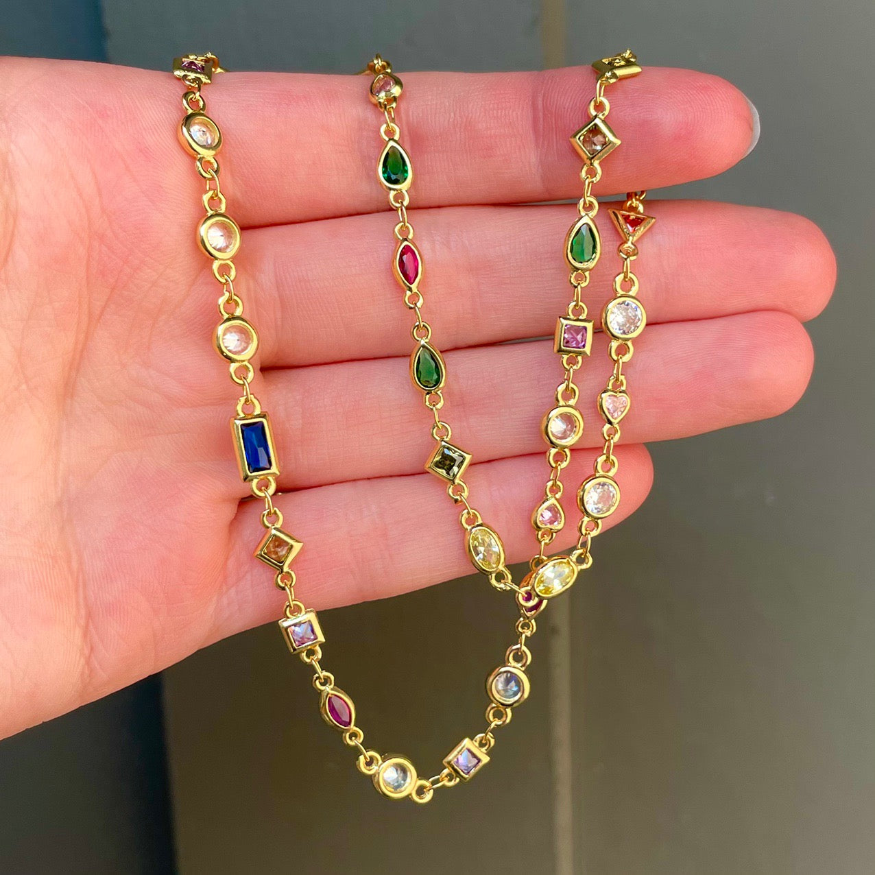 Multi Crystal Gold Filled Necklace