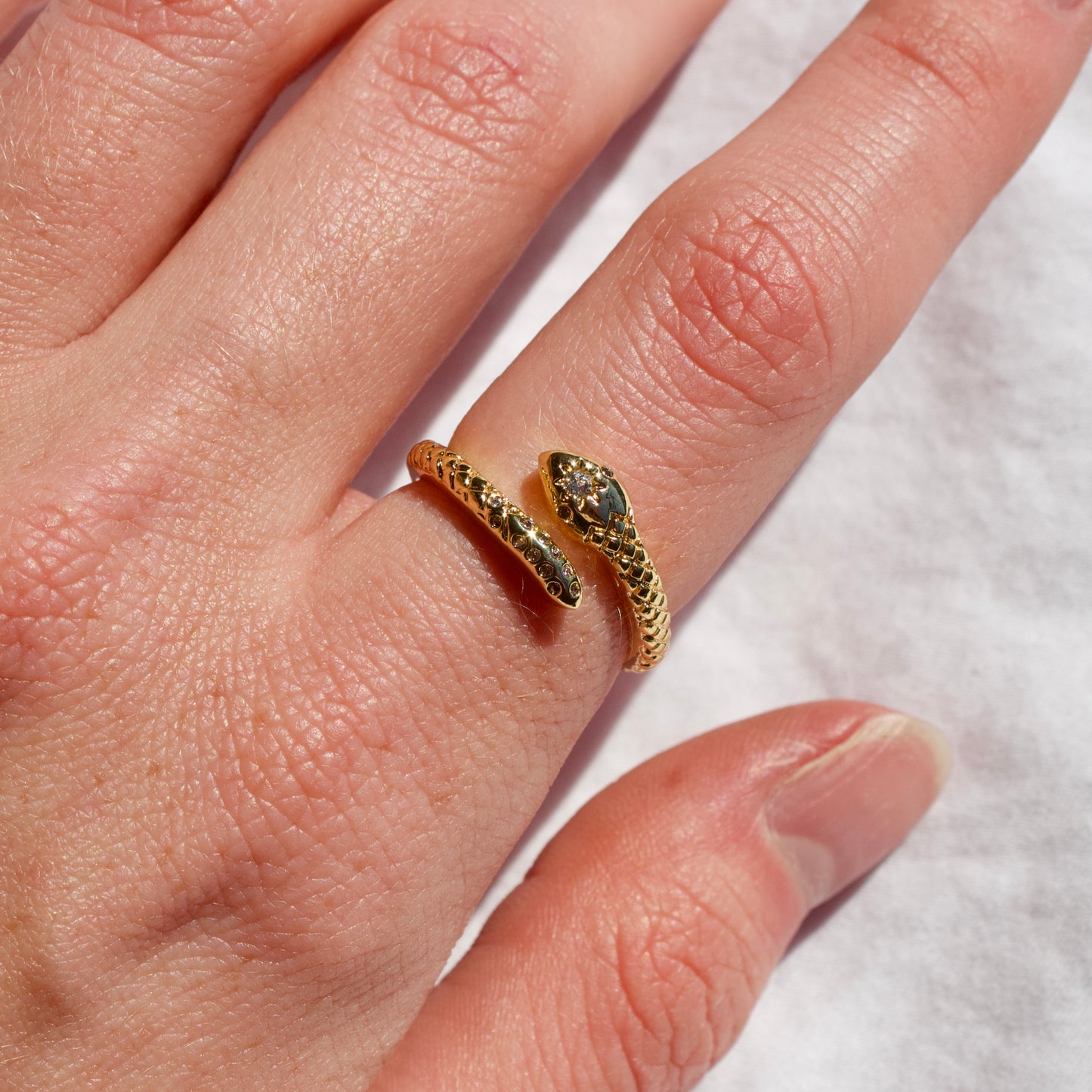 Gold Cubic Zirconia Snake Ring