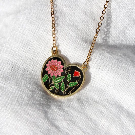 Vintage Floral Cloisonné Pendant Necklace