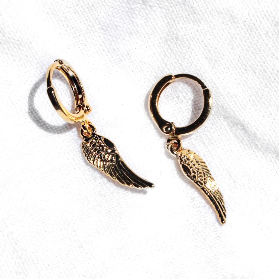 Gold Angel Wing Mini Hoop Earrings